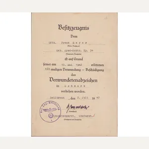 Geb.Krad-Schtz.Kp.54 VWA Award Document