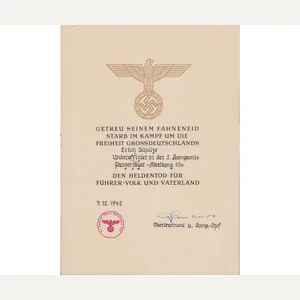 Pz.Jg.Abt.106 'Heldentod' Urkunde