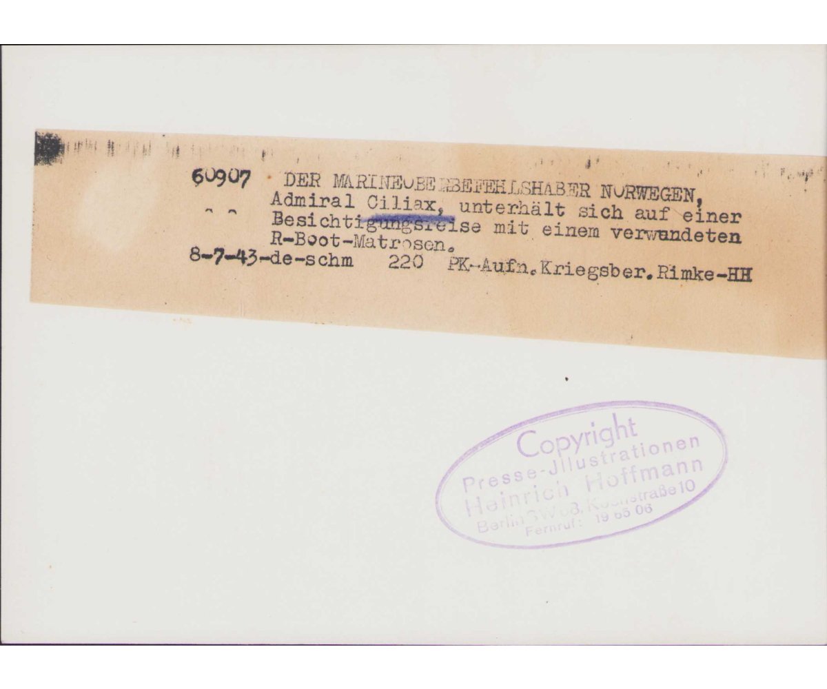 Ritterkreuzträger Admiral Ciliax Press Photo — image 2