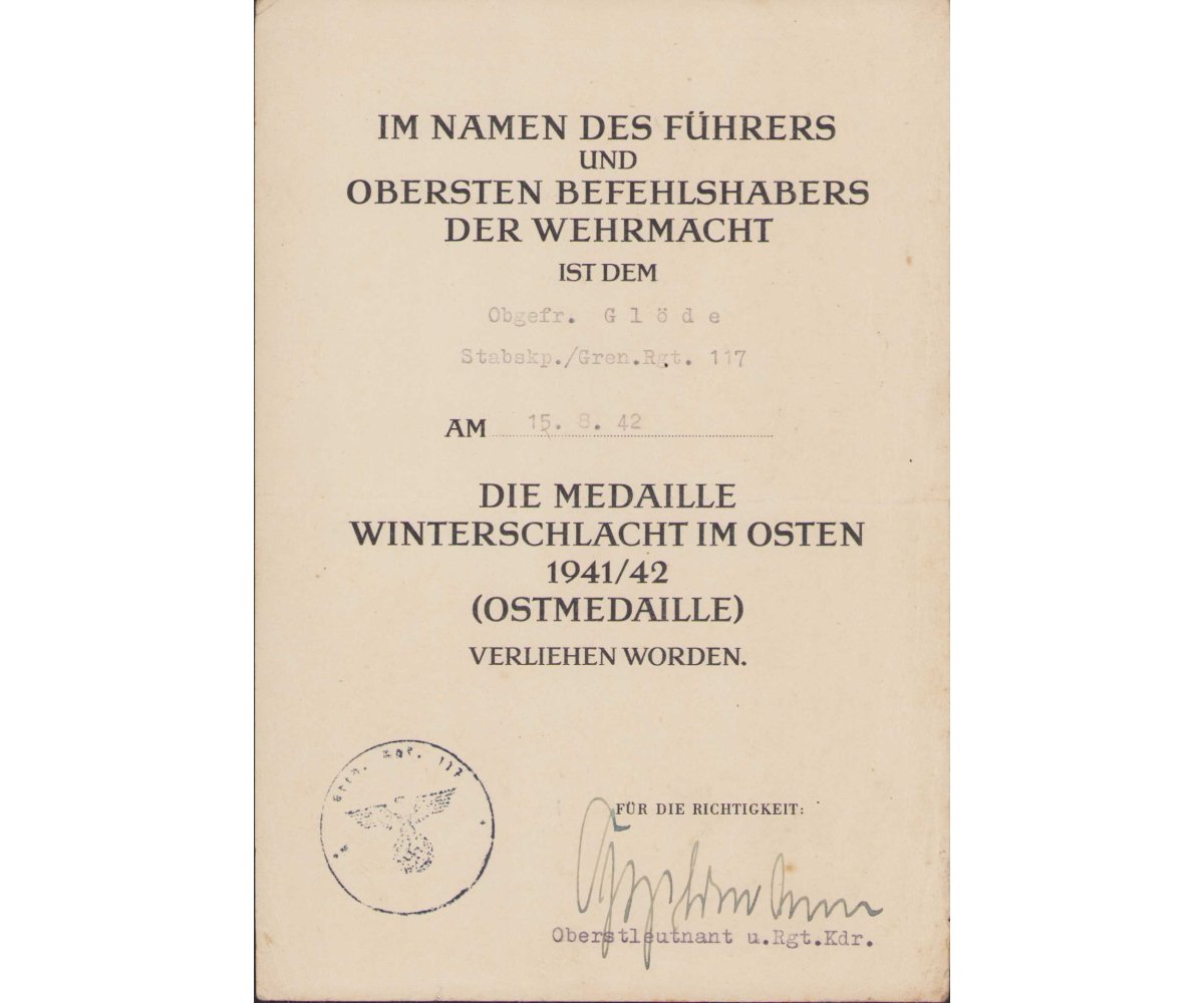 Gren.Rgt.117 KVK/Ost Urkunde Set — image 2