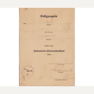 Gren.Rgt.6 Inf.Sturmabzeichen Award Document
