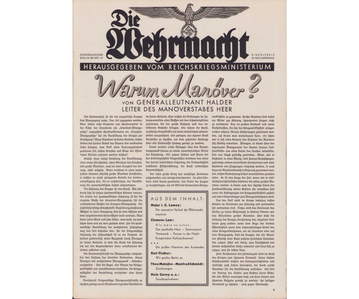 'Die Wehrmacht Sonderausgabe Manöver 1937' Magazine — image 2