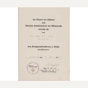 4./Korps Nachr.Abt.49 KVKII Award Document