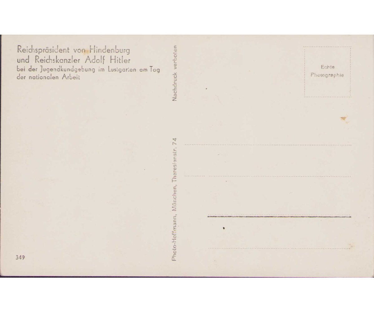 von Hindenburg & Hitler Postcard — image 2