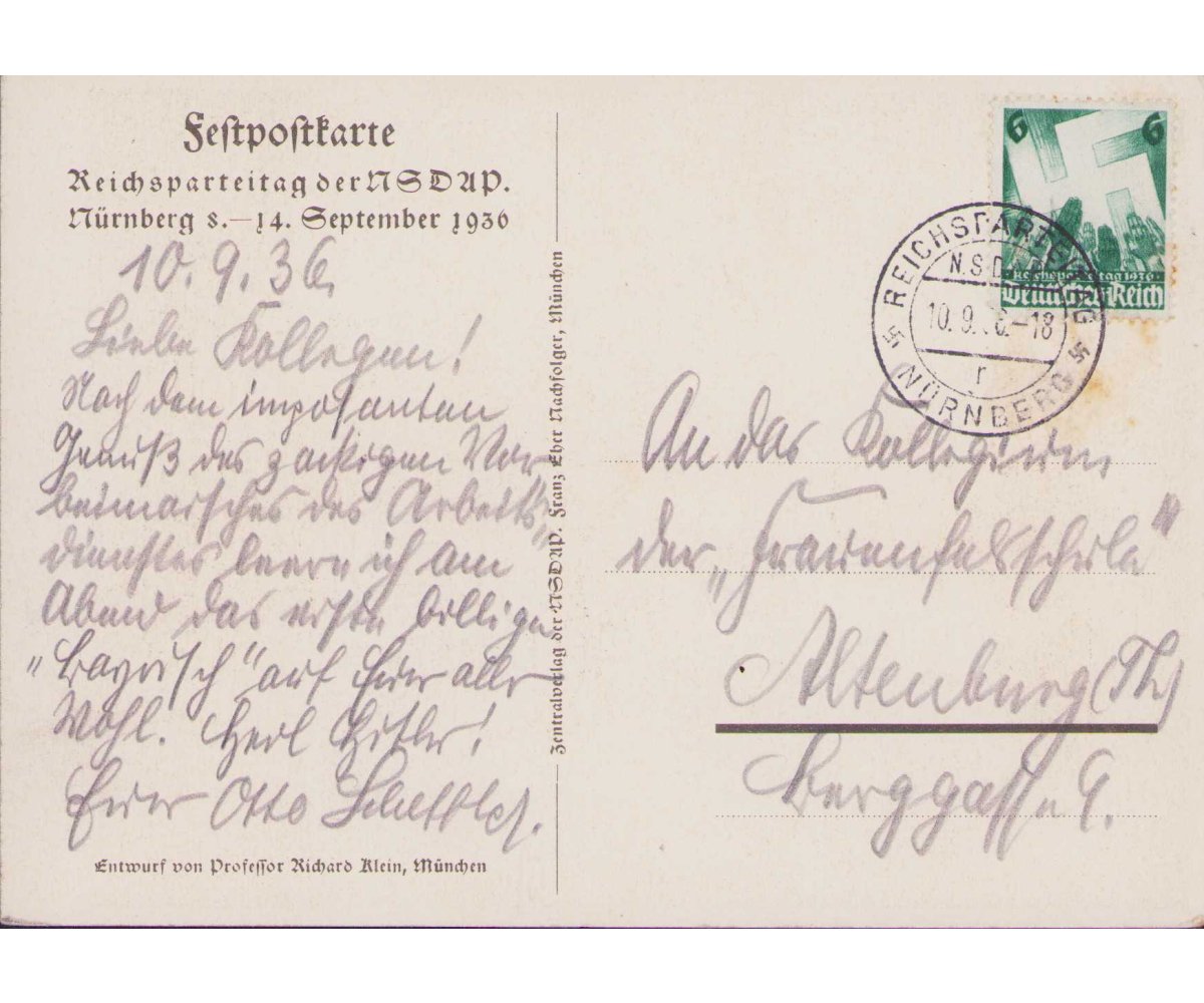 Reichsparteitag Nürnberg 1936 Postcard — image 2