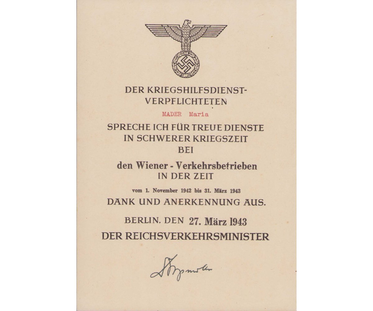 Wiener Verkehrsbetiebe Award Document Set (RADwJ) — image 4