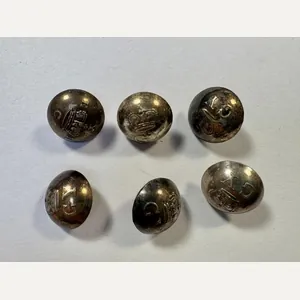 6 Silver Georgian Closed-back Coatee Buttons - 'GY'