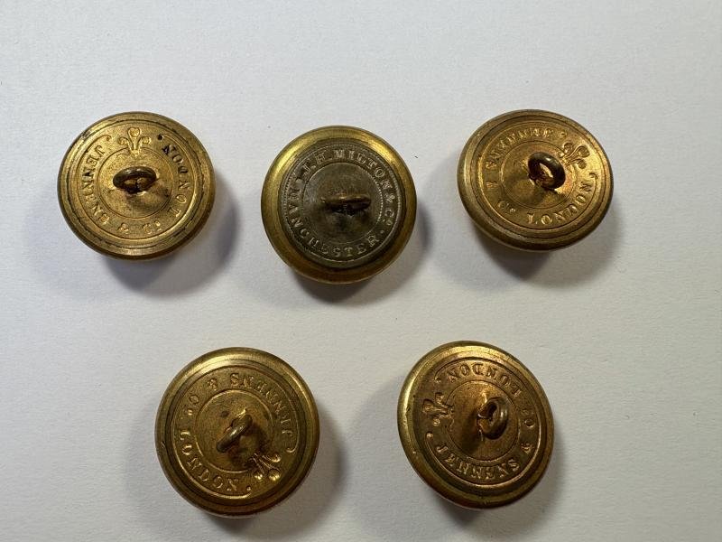 5 Victorian Gilt Buttons by Jennens & Milton — image 2