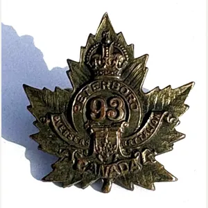 Canadian Collar Badge. CEF. 93rd Peterboro