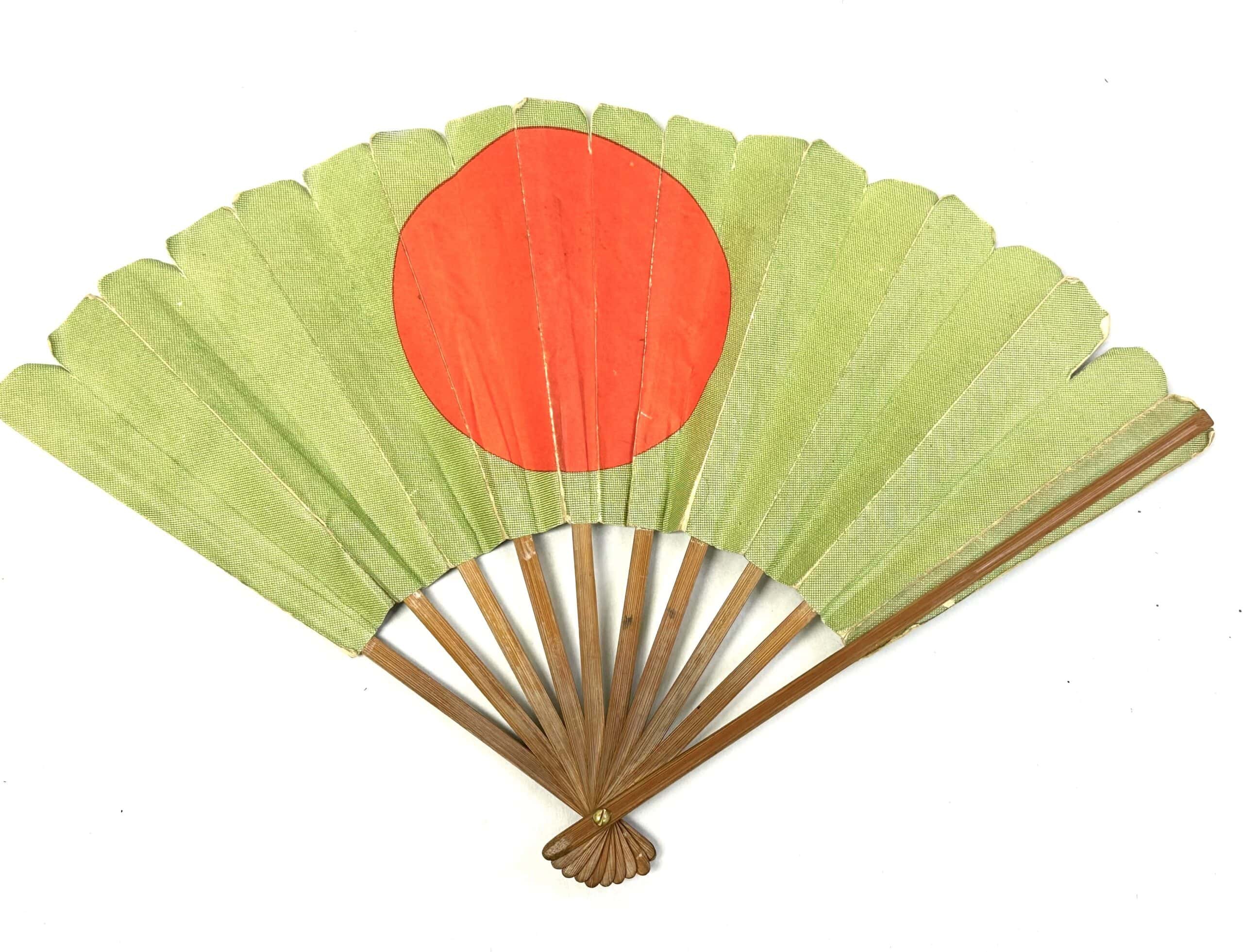 WW2 Japanese Green Folding Fan National Flag Assured Victory Tojo — image 2