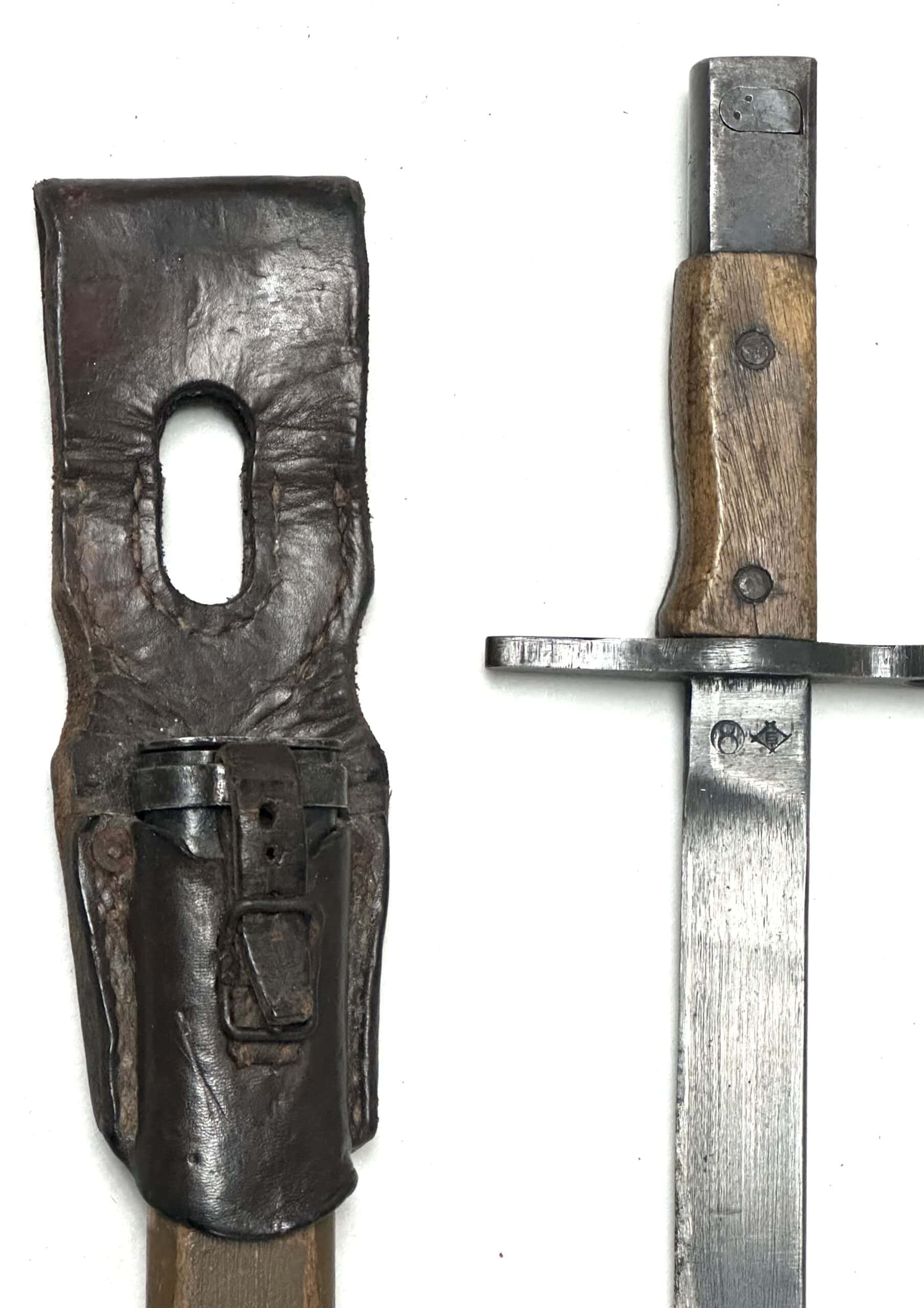 WW2 Japanese Type 30 Last Ditch Type 30 Bayonet Toyoda Automatic Loomworks with Leather Frog — image 2