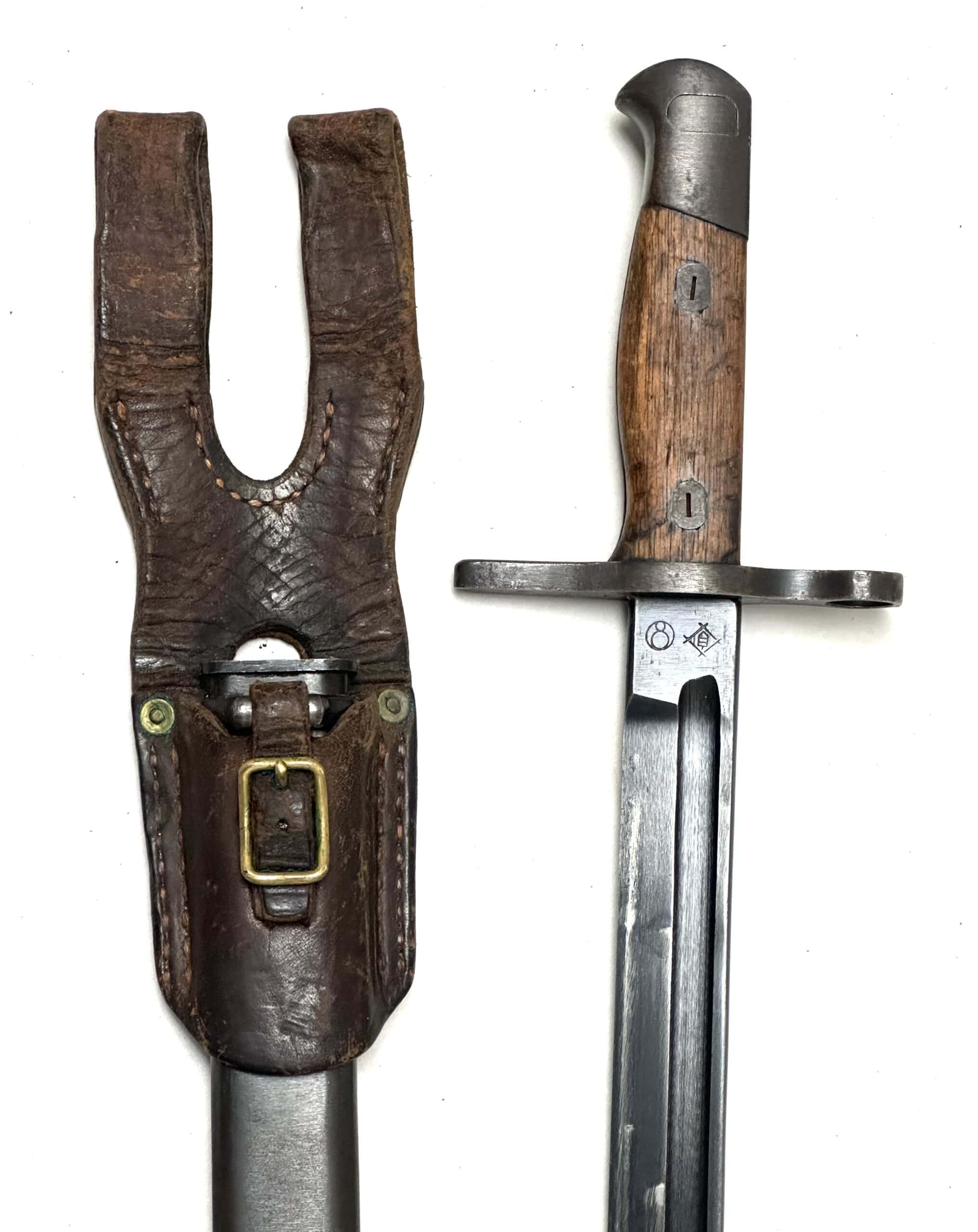 WW2 Japanese Type 30 Straight Guard Bayonet Toyoda Automatic Loomworks With Leather Frog — image 2