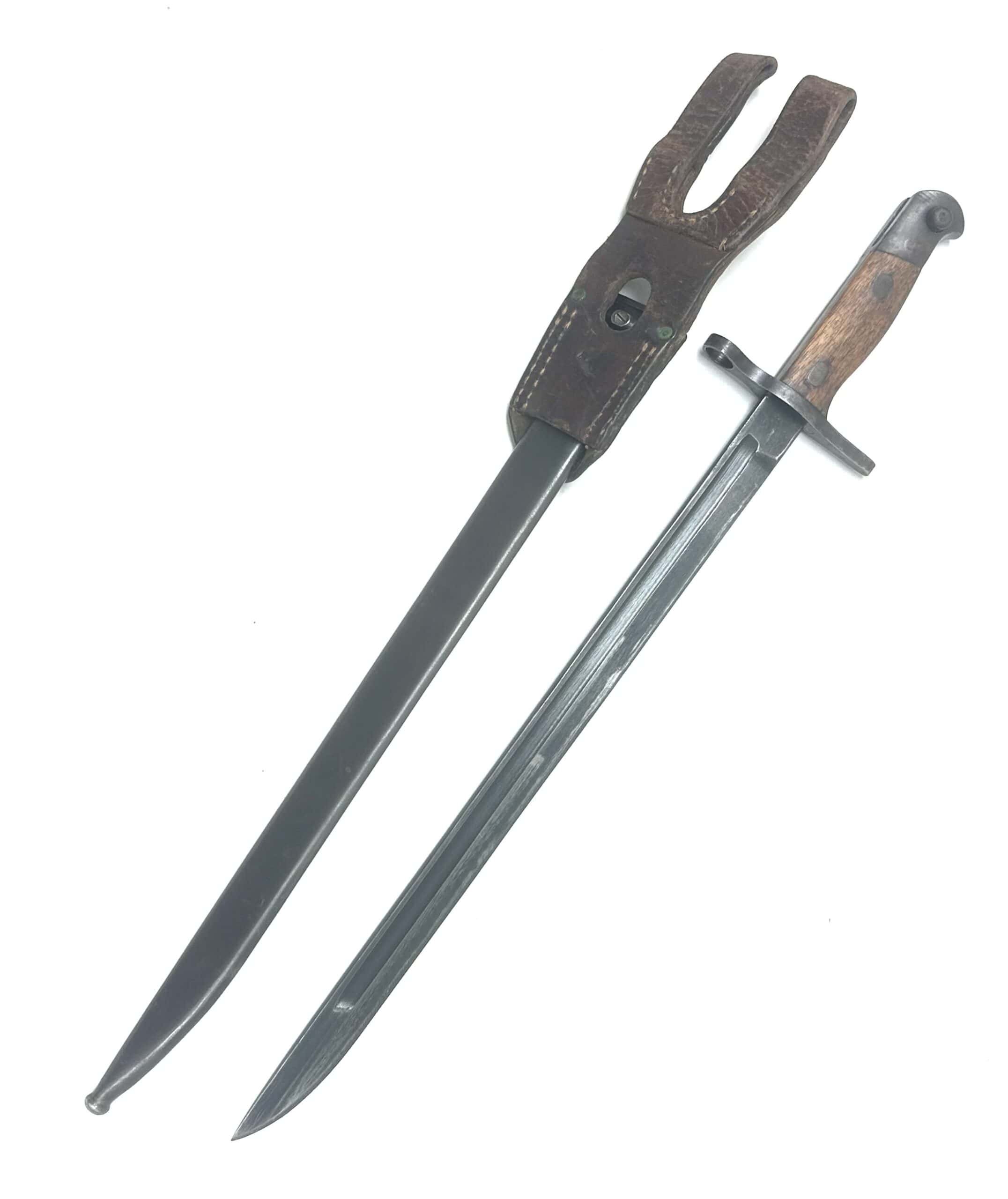 WW2 Japanese Type 30 Straight Guard Bayonet Toyoda Automatic Loomworks With Leather Frog — image 7