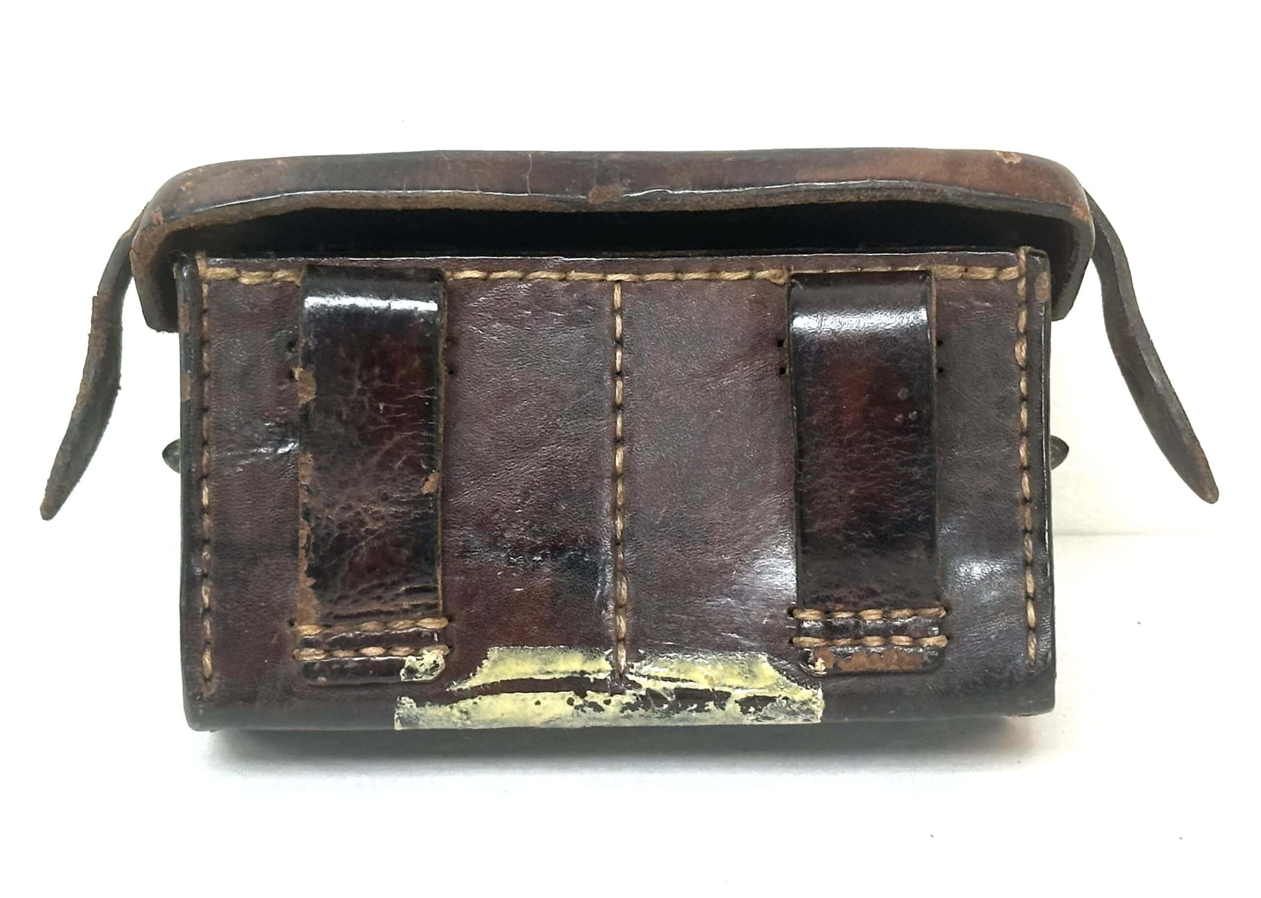 WW2 Japanese Naval Pattern Split Front Ammunition Pouch Named to Uemura — image 3