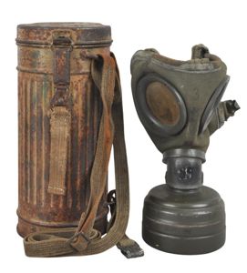 WW2 German Camouflage Gas Mask Canister & Gas Mask