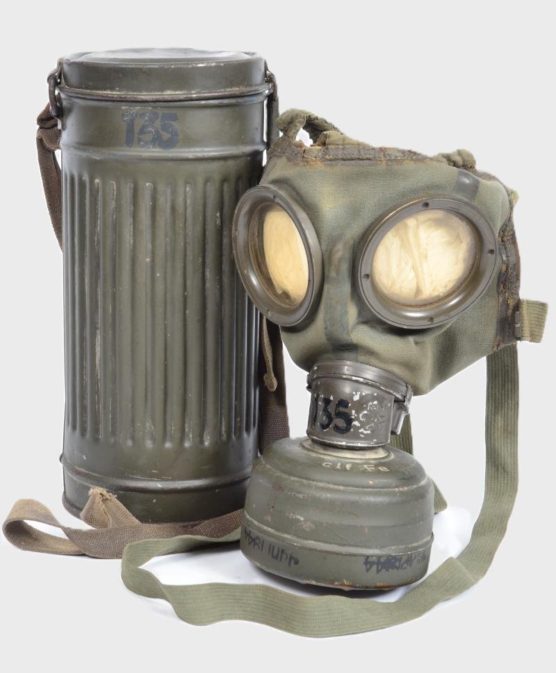 WW2 German Matching Numbers Gas Mask Set with June 1944 Dated Filter — image 12