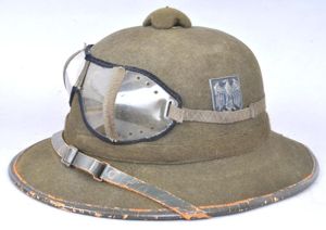 WW2 German Pith Helmet With Goggles
