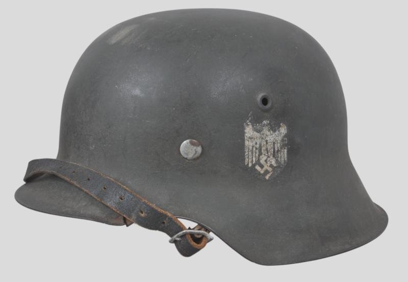 WW2 German 'Named' Army Single Decal M42 Helmet With Shrapnel Strike To Lip — image 2