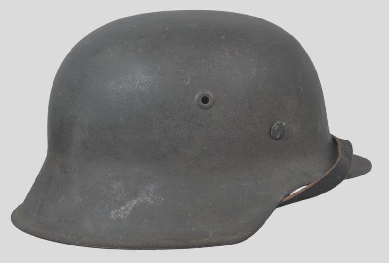 WW2 German 'Named' Army Single Decal M42 Helmet With Shrapnel Strike To Lip — image 4