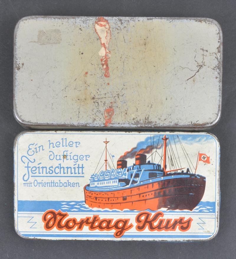 WW2 German Kriegsmarine Depiction Cigarette Tin With Naval Swastika Flag Motif — image 3