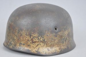 WW2 German Battle Damaged Tan Camouflage Paratrooper Helmet Shell