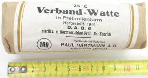 German Luftschutz Hausapotheke Verbandwatte 25 gr PAUL HARTMANN 1941.