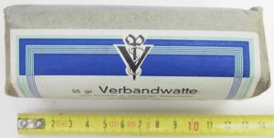 German Luftschutz Hausapotheke Verbandwatte 50 gr Ulm-Frankfurt Ulm/Donau 1941.