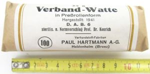 German Luftschutz Hausapotheke Verbandwatte 25 gr PAUL HARTMANN 1941.