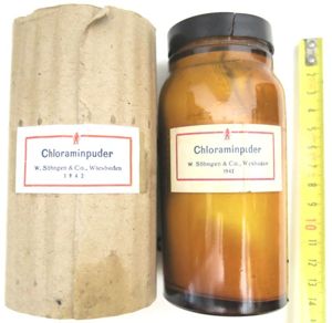 German Luftschutz Hausapotheke Glass Pot Chloramine 100 gr W. Söhngen …