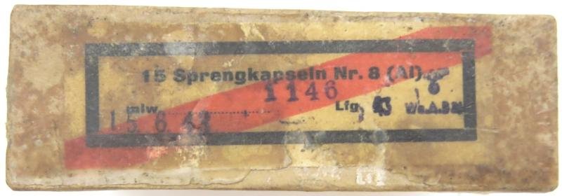 German Wehrmacht Sprengkapseln Nr. 8 Full Box 15. 6. 1943 Dated, Inert.