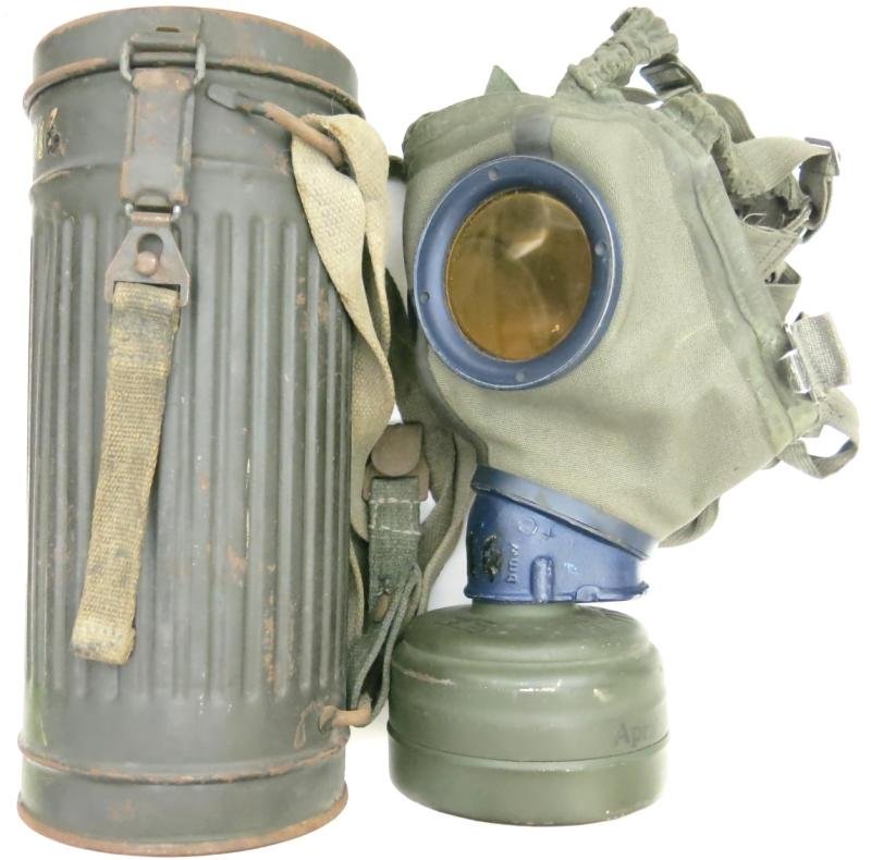 German Wehrmacht Combat GM38 Gas Mask Set, Typical Late War Mixed Parts Made Set, Part I Of II.