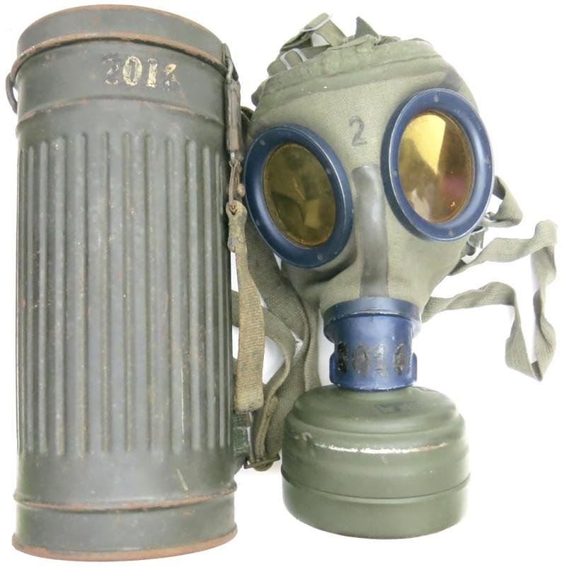 German Wehrmacht Combat GM38 Gas Mask Set, Typical Late War Mixed Parts Made Set, Part I Of II. — image 2