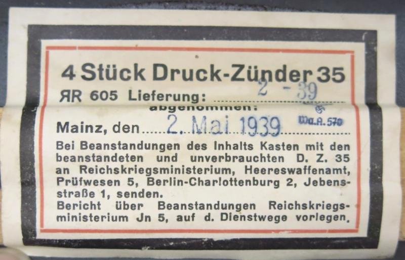 German Wehrmacht 4 Stück Druck-Zünder 35 DZ35 Fuze RR 605 1938 Metal Box, Rare, Empty. — image 10