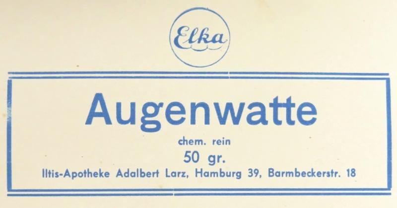 German Civilian Pre War And Wartime Era Elka Augenwatte, (Verbandwatte), Box Of 50 Gramm Unopened. — image 2