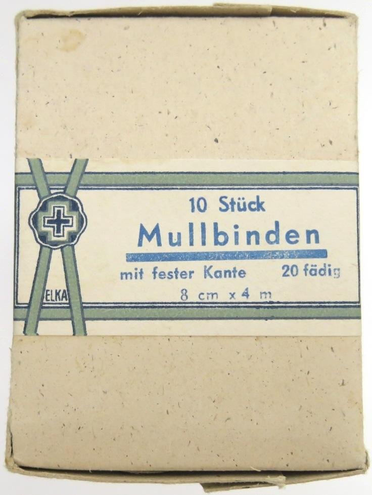 German Civilian Pre War And Wartime Era Elka 10 Stück Mullbinden 8 cm x 4 m Complete Box.