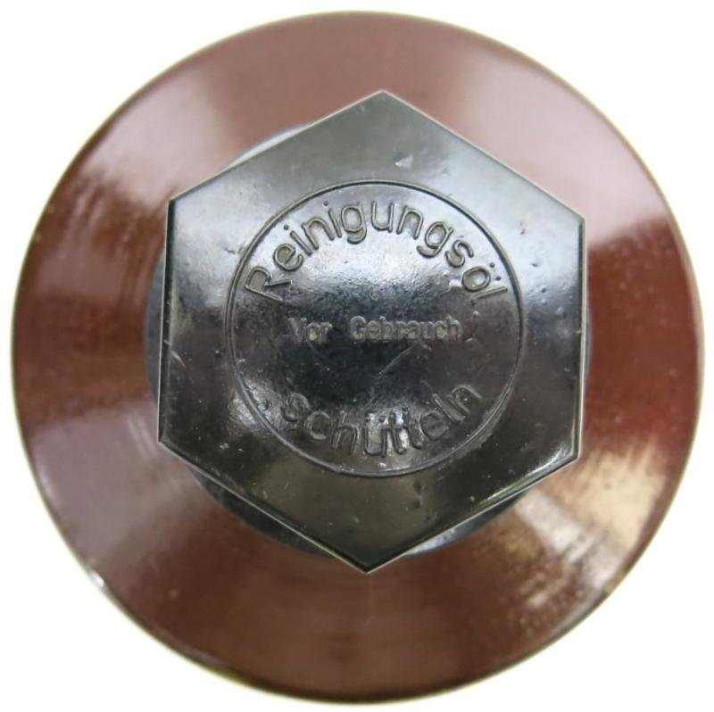 German Wehrmacht Waffenentgiftungsmittel Weapon Decontamination Agents Aluminium Bottle Reinigungsöl Complete With Brush MKK 40. — image 6