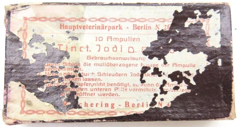 German Wehrmacht 10 Ampullen Jod Hauptveterinärpark - Berlin Empty Cardboard Box Belonging To The Veterinär Satteltasche 29.