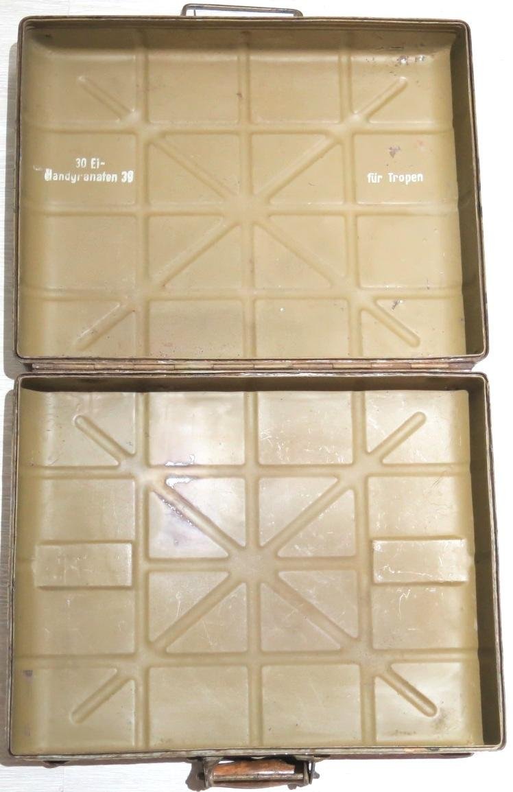 German Wehrmacht 30 Eihandgranaten 39 Egg Grenades M39 für Tropen Box Case bpo 1941, Super-Duper-Mega-Hiper-Turbo Hard To Find Real DAK, (Deutsches Arfika Korps). — image 14