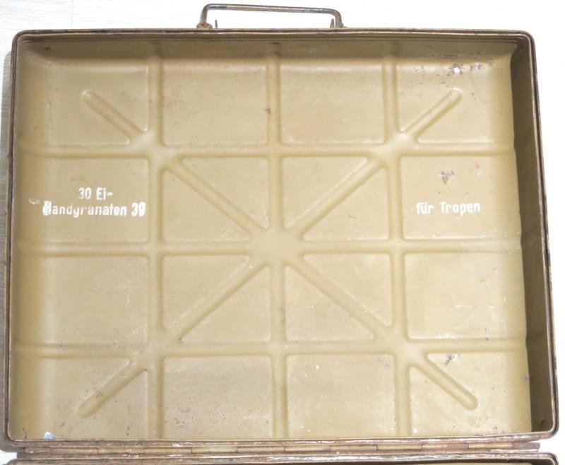 German Wehrmacht 30 Eihandgranaten 39 Egg Grenades M39 für Tropen Box Case bpo 1941, Super-Duper-Mega-Hiper-Turbo Hard To Find Real DAK, (Deutsches Arfika Korps). — image 15