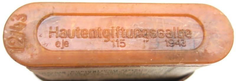 German Wehrmacht Hautentgiftungssalbe 41 Decontamination Kit Unused, Bottle eje 1943, Minty. — image 13