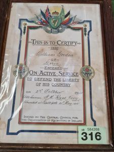 Original Rare WW1 Certificate Gorey Wexford 1915