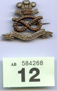 WW1 North Staffordshire Regiment Cap Badge