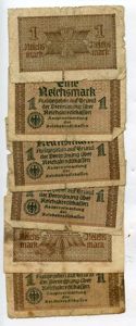WW2 German 1 Reichsmark banknote x 6