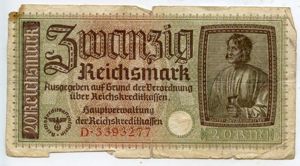 WW2 German 20 Reichsmark banknote