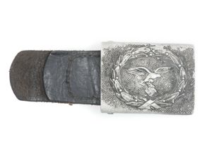 Rare tabbed Aluminium Luftwaffe belt buckle in field grey paint …