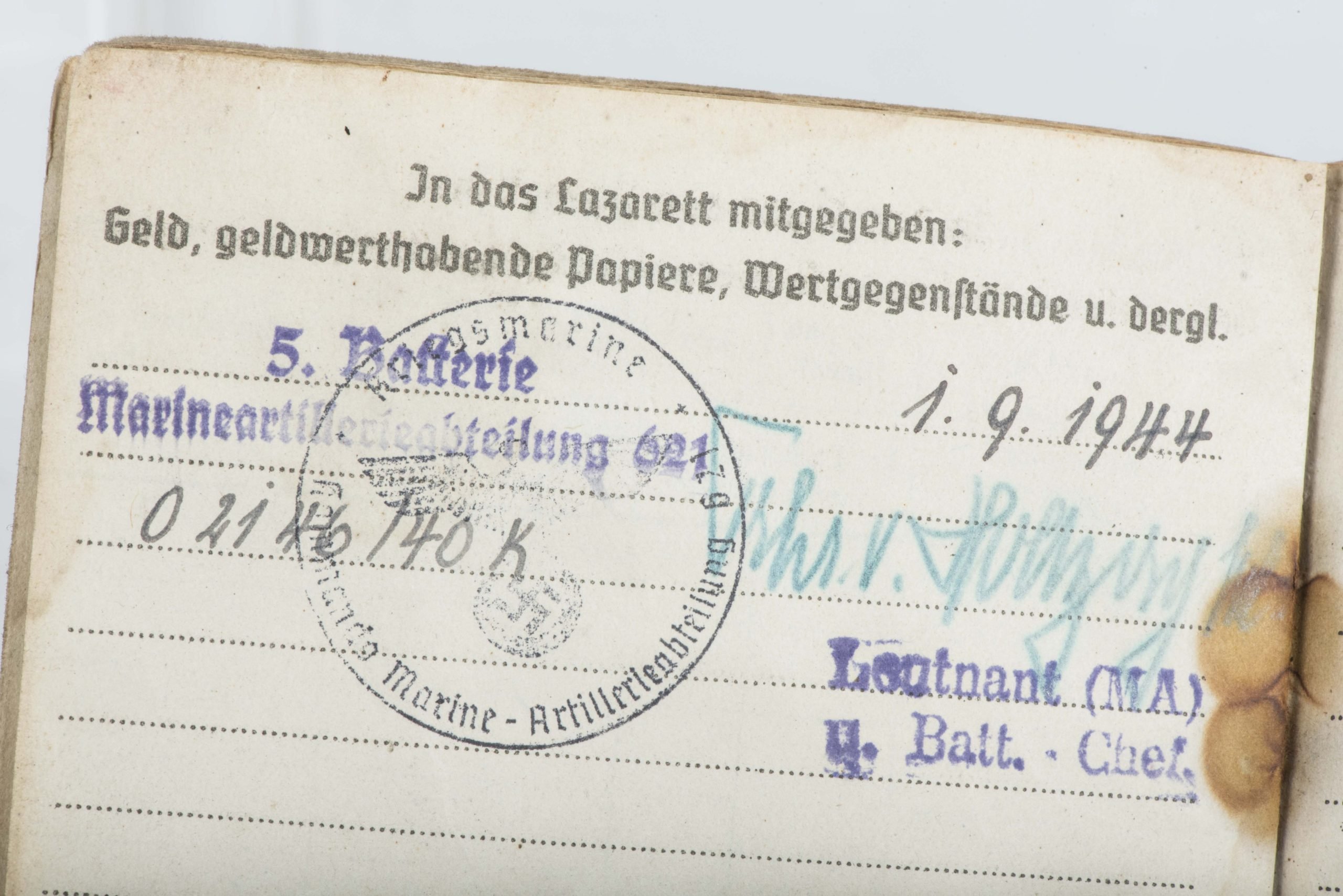 Kriegsmarine Soldbuch to Hans Hofmann, Marine Artillerie Abteilung 621, Ostsee Konstanza — image 25