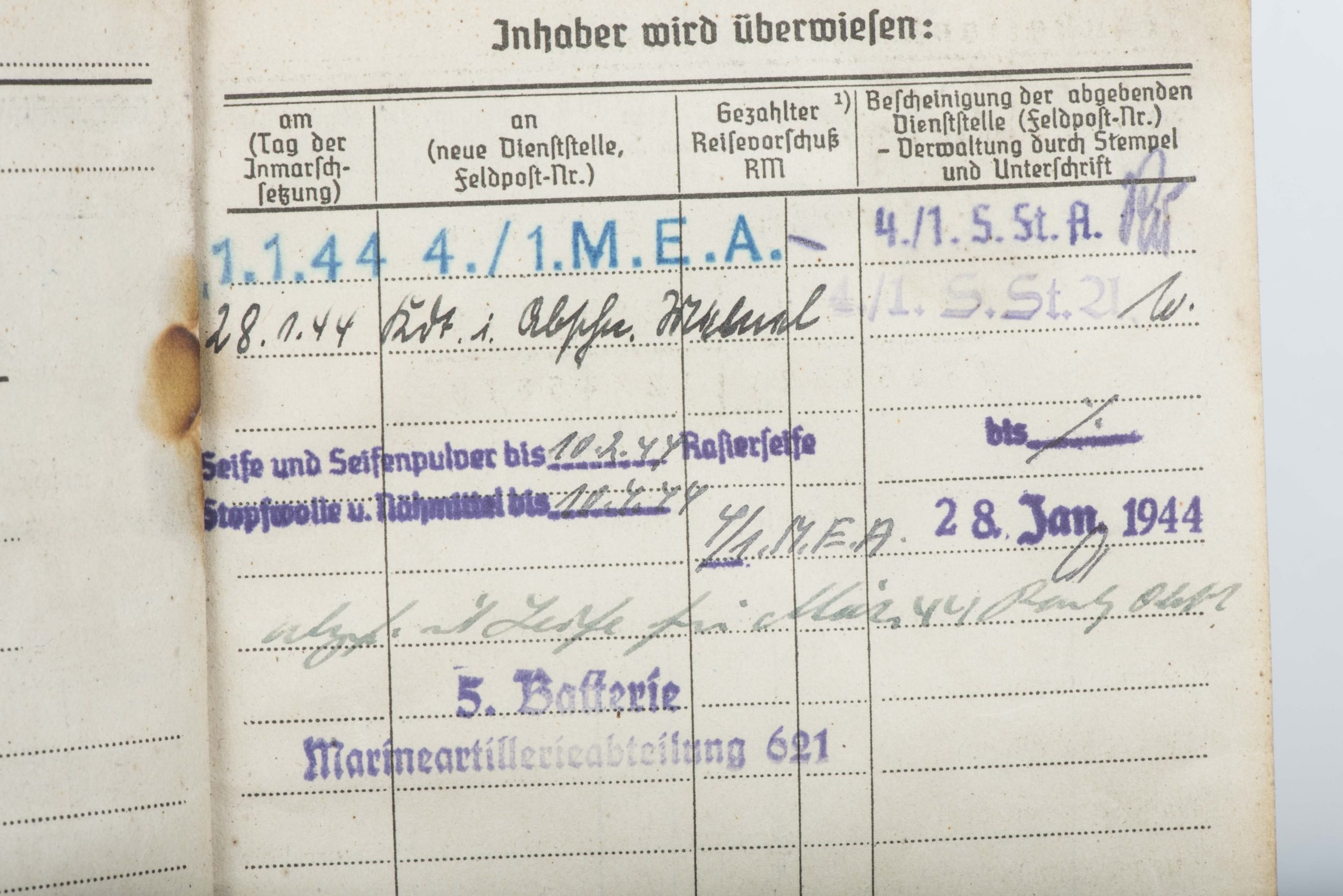 Soldbuch of Walther Otto, St.-Kp./Ld.-Sch.-Ers.-Batl. 1/13 — image 26