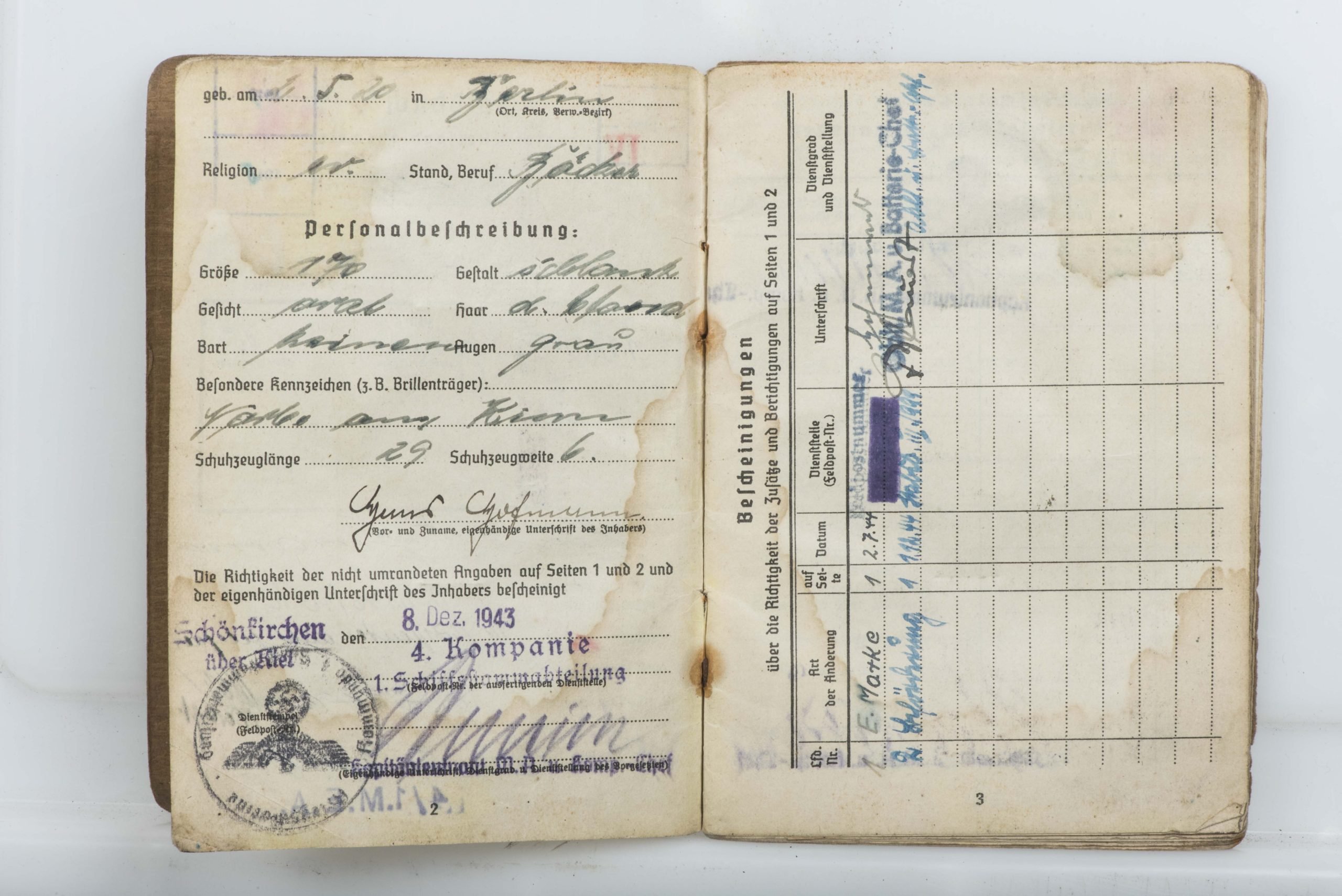 Soldbuch of Walther Otto, St.-Kp./Ld.-Sch.-Ers.-Batl. 1/13 — image 8
