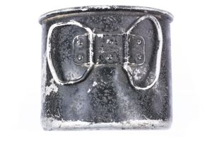 Black aluminum canteen cup marked HRE 37