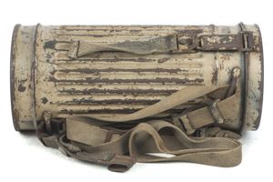 Tall M38 gasmask canister in tropical tan camouflage named Ogf. …